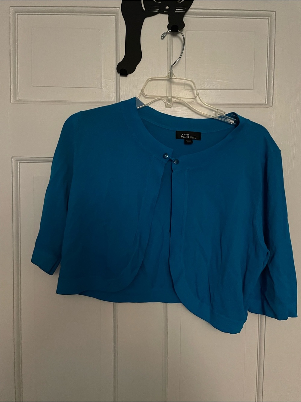 AGB Teal-Blue Cropped Open-Front Cardiganu
